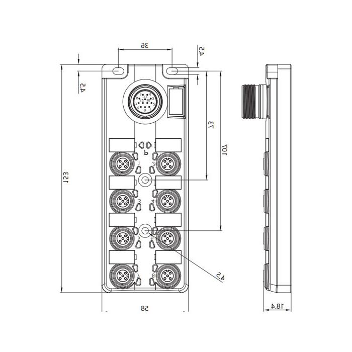 M12 junction box, single channel, Without LED, 8-port split, M23 integrated interface base, 24W8CT