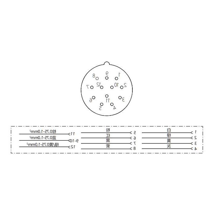 M23 12Pin, female 90°, single-end precast PUR flexible cable, black护套、68CB41-XXX